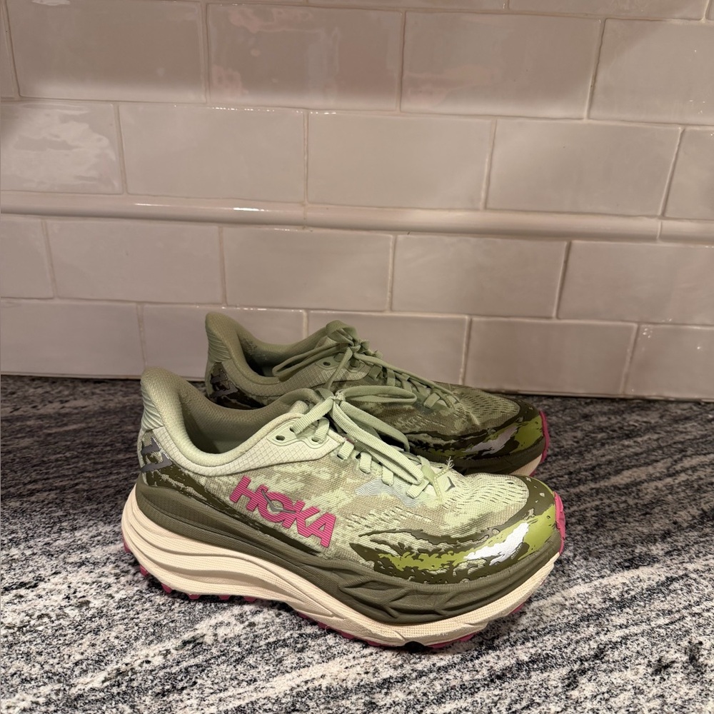 Hoka Olive and Pink Running Shoes